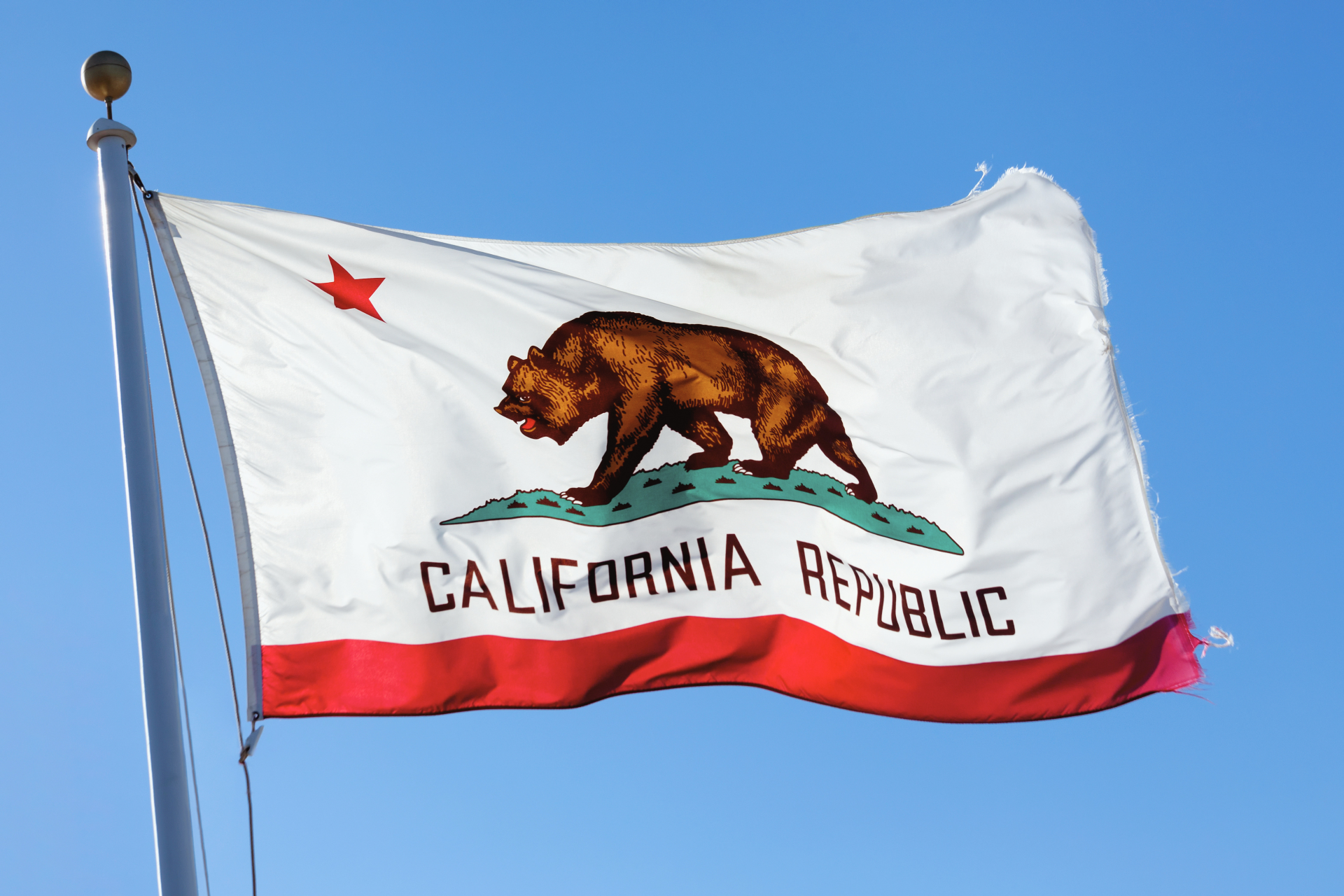 The California state flag on a sunny day